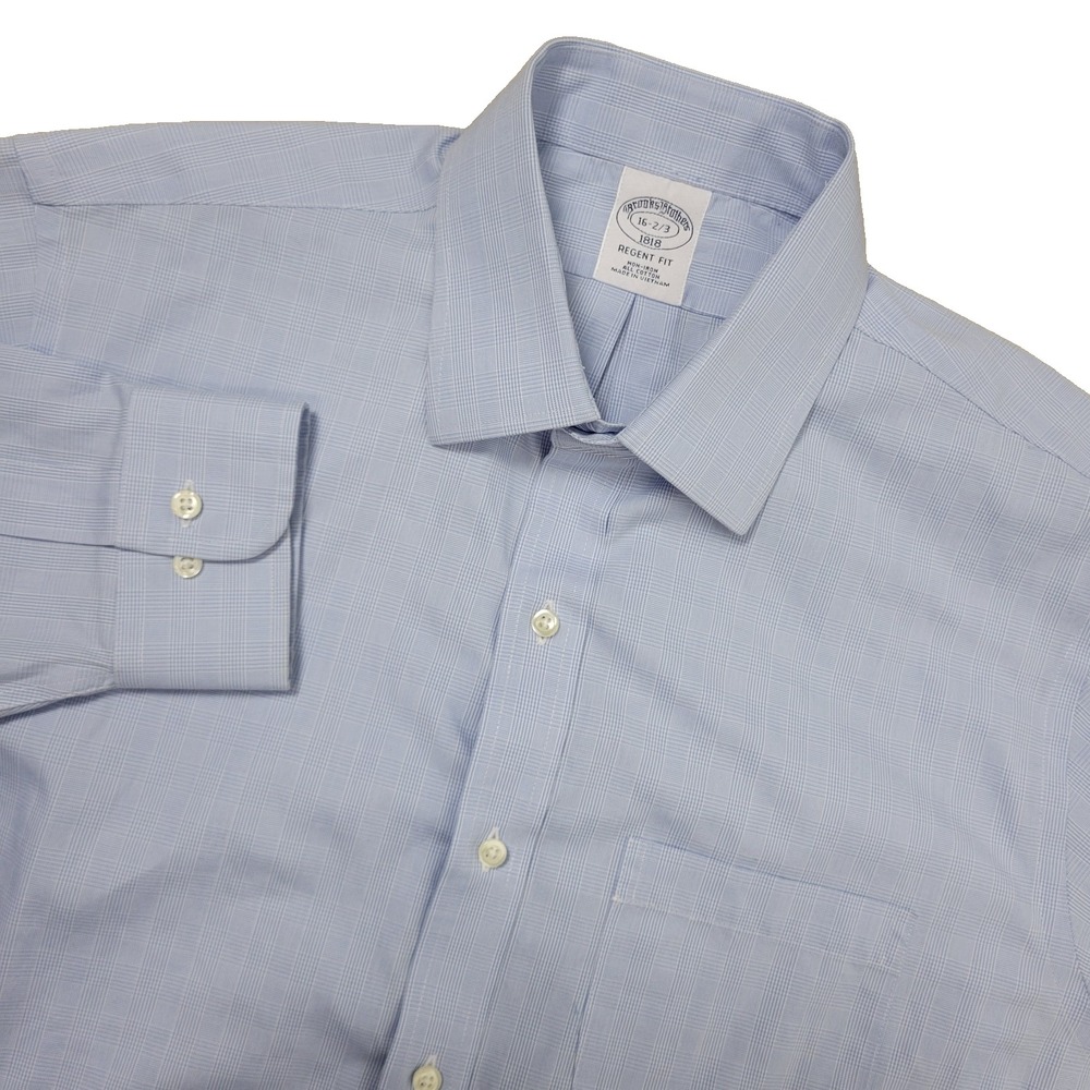 Brooks Brothers Regent Fit Mens 16-2/3 Blue White Button Up Long Sleeve Non Iron